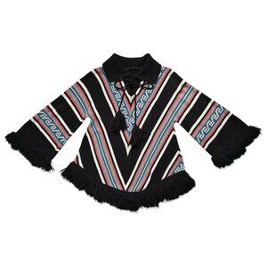 70s vintage bell sleeve hippy sweater bell sleeve boho stripe pattern fringe.